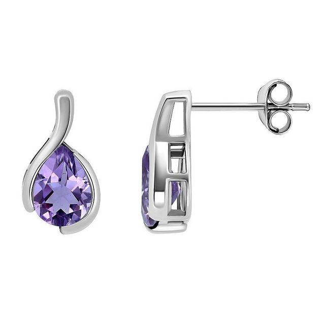 Aleure Precioso Sterling Silver Pear Cut Gemstone Stud Earrings, Womens, Silver Tone Purple Product Image