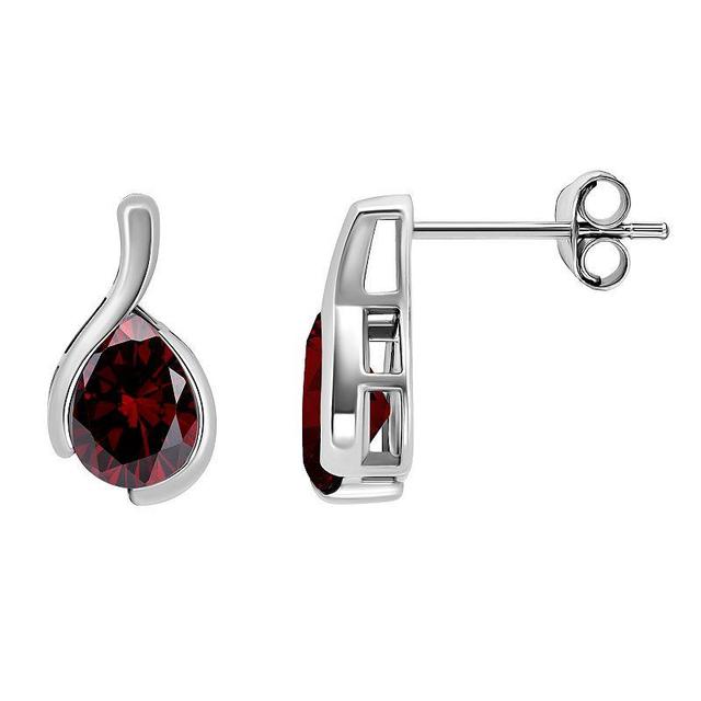 Aleure Precioso Sterling Silver Pear Cut Gemstone Stud Earrings, Womens, Silver Tone Red Product Image