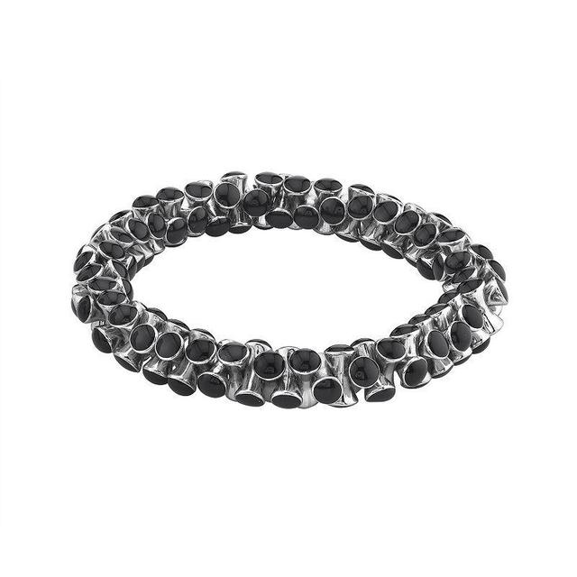 1928 Silver-Tone Jet Stretch Bracelet, Womens, Black Product Image