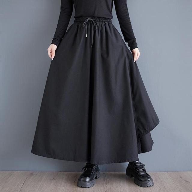 High Waist Asymmetrical Plain Maxi A-Line Skirt Product Image