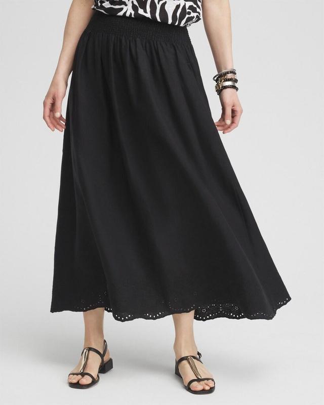 Women's Linen Embroidered Scallop Hem Skirt Product Image