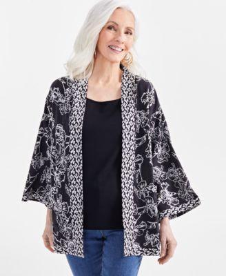 Style & Co Womens Printed Linen Blend Reversible Kimono, Created for Macys Product Image