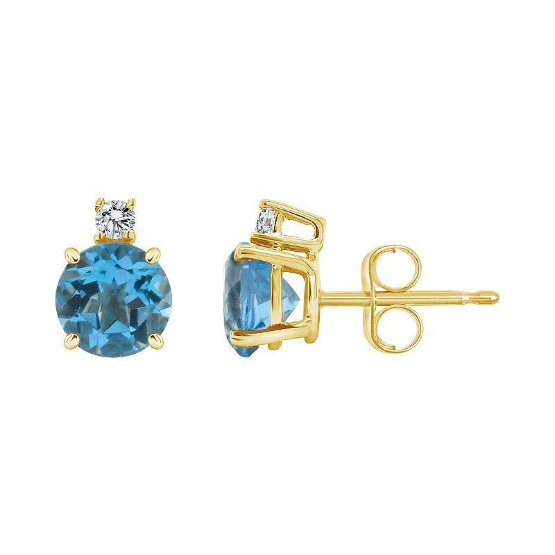 Blue Topaz (2-1/10 ct. t.w.) and Diamond Accent Stud Earrings in 14K Yellow Gold Product Image