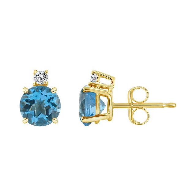 Celebration Gems 14K Yellow Gold 6mm Round Amethyst Diamond Accent Earrings, Womens, Blue Topaz Product Image