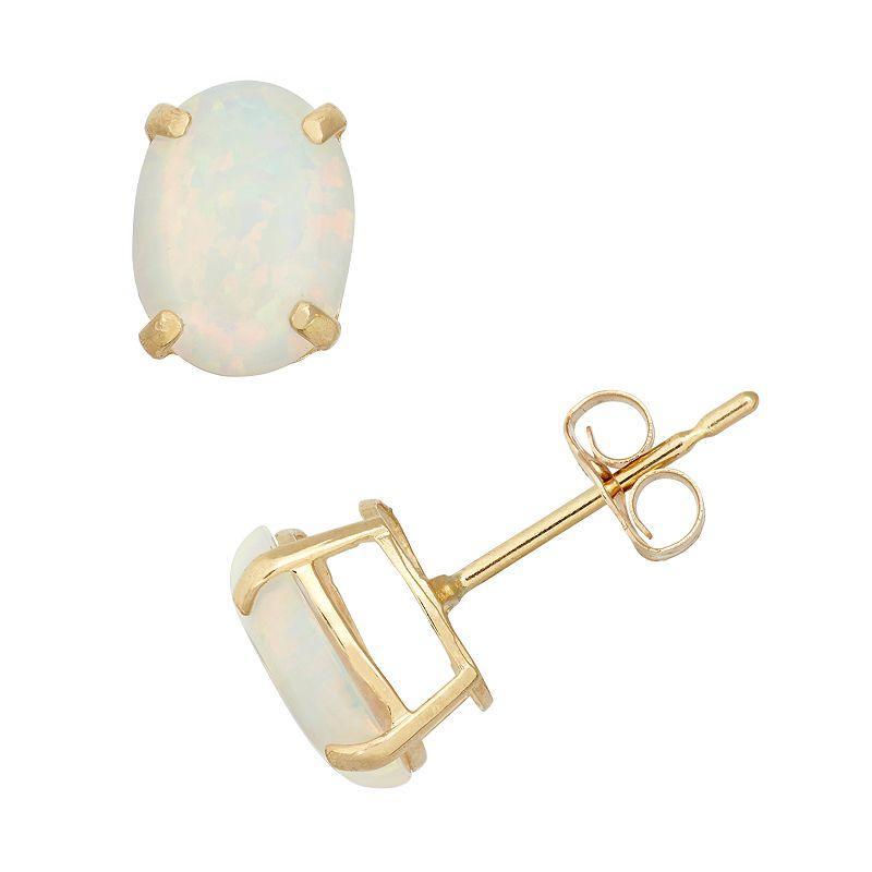 Designs by Gioelli Lab-Created Opal 10k Gold Oval Stud Earrings, Womens, White Product Image