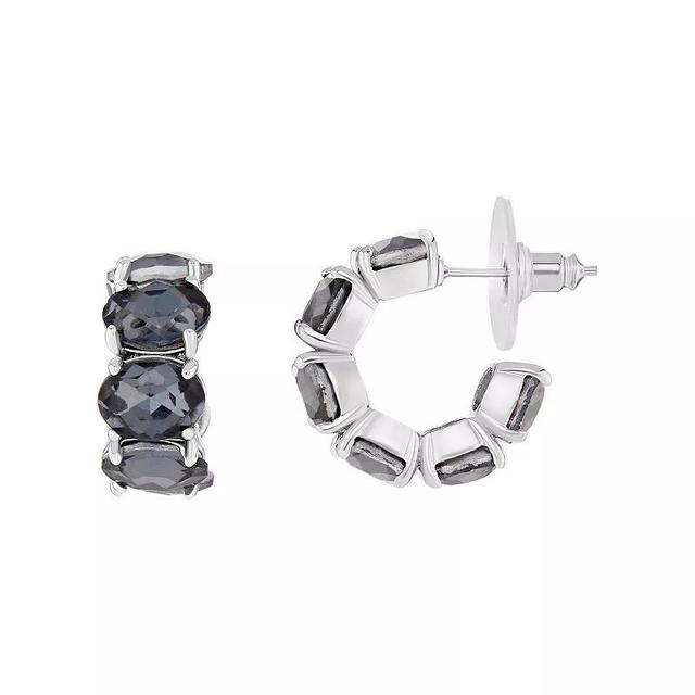 Emberly Glass Stone C Hoop Earrings, Womens, Silver Tone Black Product Image