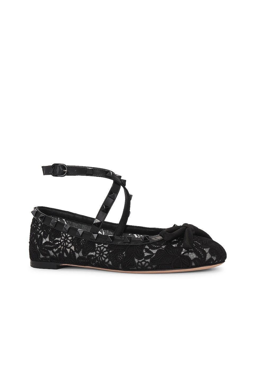 Valentino Garavani - Rockstud Macrame Ballet Flats - BlackModa Operandi Product Image