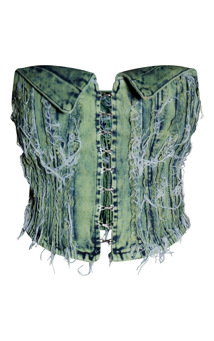 Washed Green Tint Distressed Hook And Eye Fold Over Bandeau Top Product Image