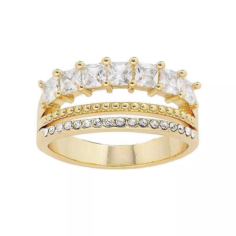 City Luxe Gold Plated Square Cubic Zirconia Faux Stack Ring, Womens Gold Tone Clear Product Image