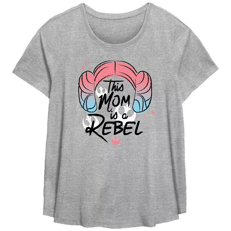 Plus Size Star Wars This Mom Is A Rebel Scoop Hem Flowy Graphic Tee, Womens Grey Gray Product Image