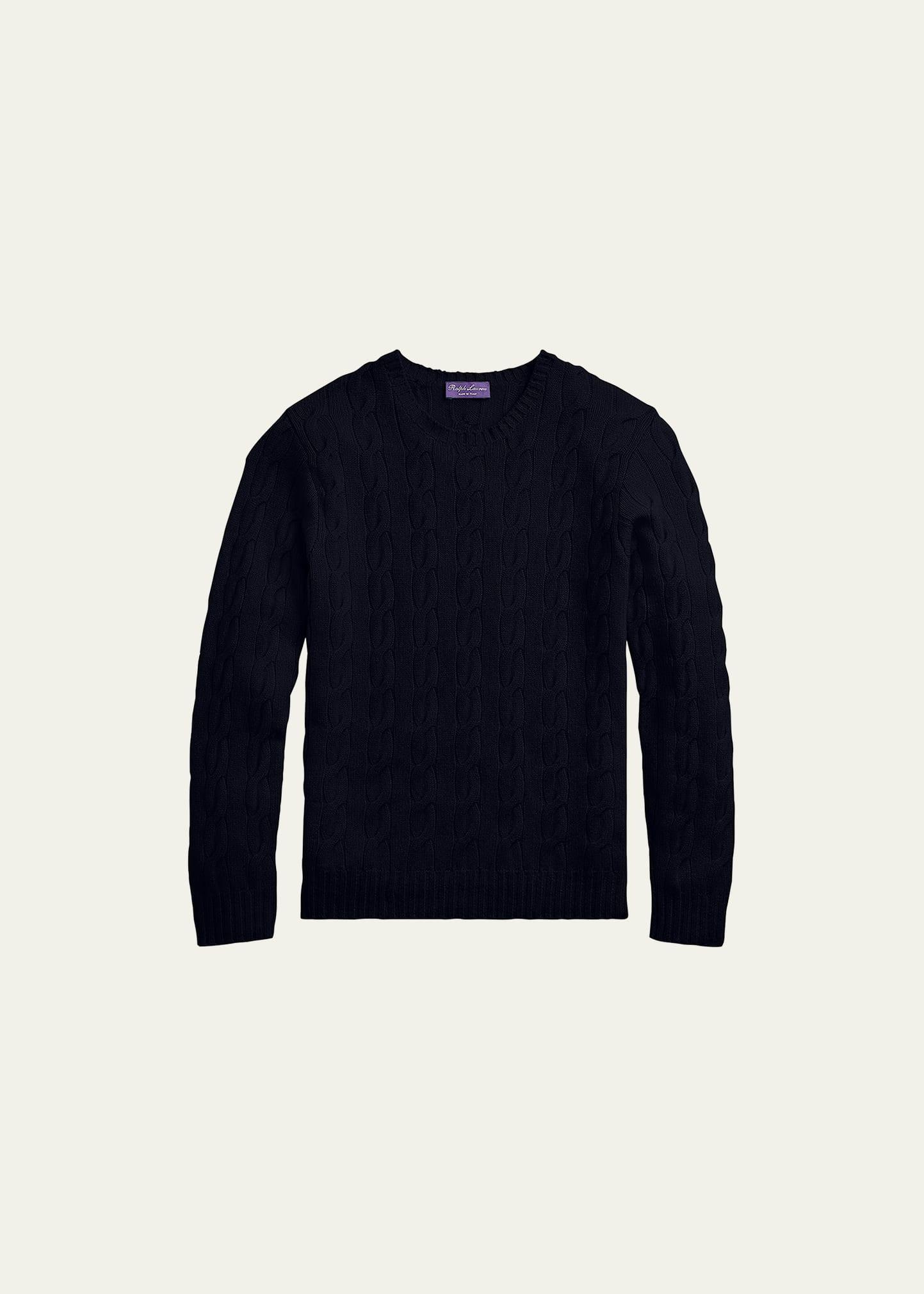 Cashmere Cable-Knit Crewneck Sweater, Navy Product Image