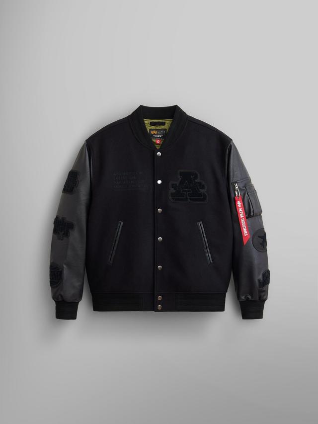 FAUX LEATHER MA-1 VARSITY BOMBER JACKET Product Image