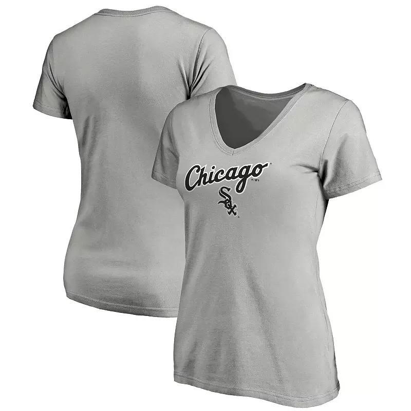 Womens Fanatics Branded Heathered Gray Chicago White Sox Team Logo Lockup V-Neck T-Shirt Product Image