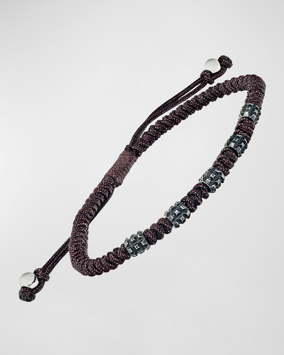 Mens Stainless Steel & Nylon Cord Pull Bracelet Product Image