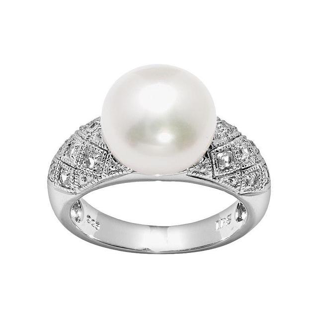 PearLustre by Imperial Sterling Silver Freshwater Cultured Pearl & White Topaz Ring, Womens Product Image