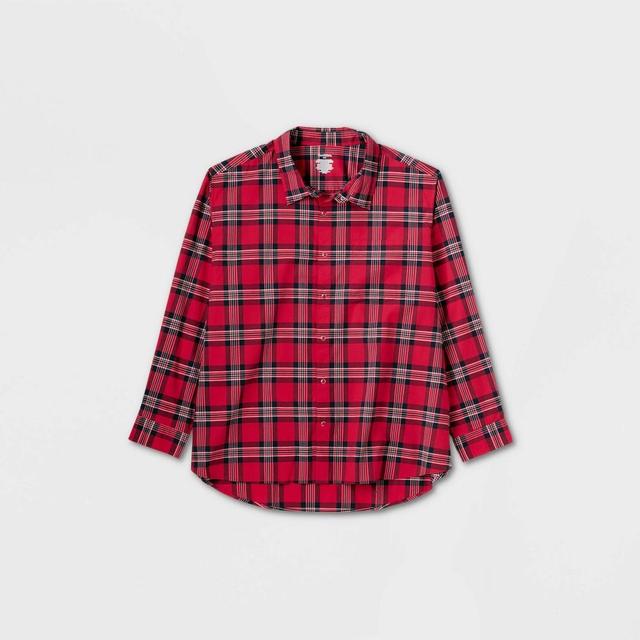 Mens Big & Tall Long Sleeve Adaptive Button-Down Shirt - Goodfellow & Co Berry Red/Plaid 4XL Product Image