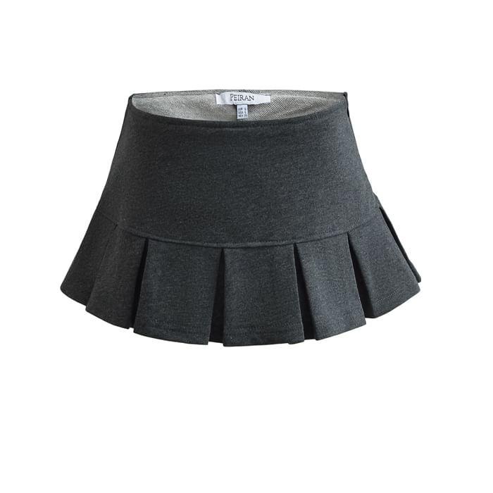 Low Rise Plain Pleated Mini A-Line Skirt Product Image