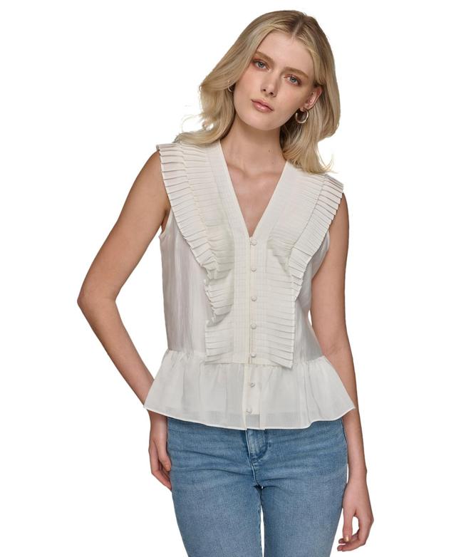 Karl Lagerfeld Paris Womens Pleat-Trim Sleeveless Top Product Image