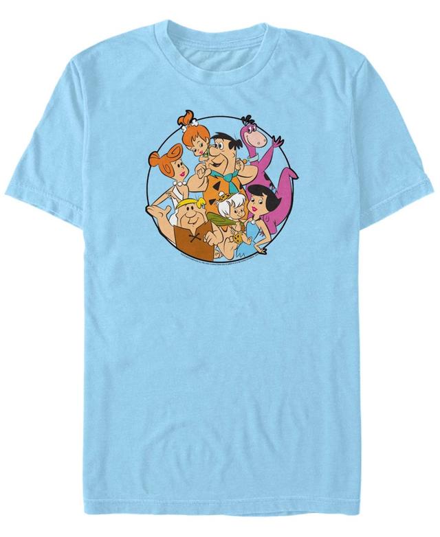 Mens The Flintstones Group Shot Circle Tee Light Blue Product Image