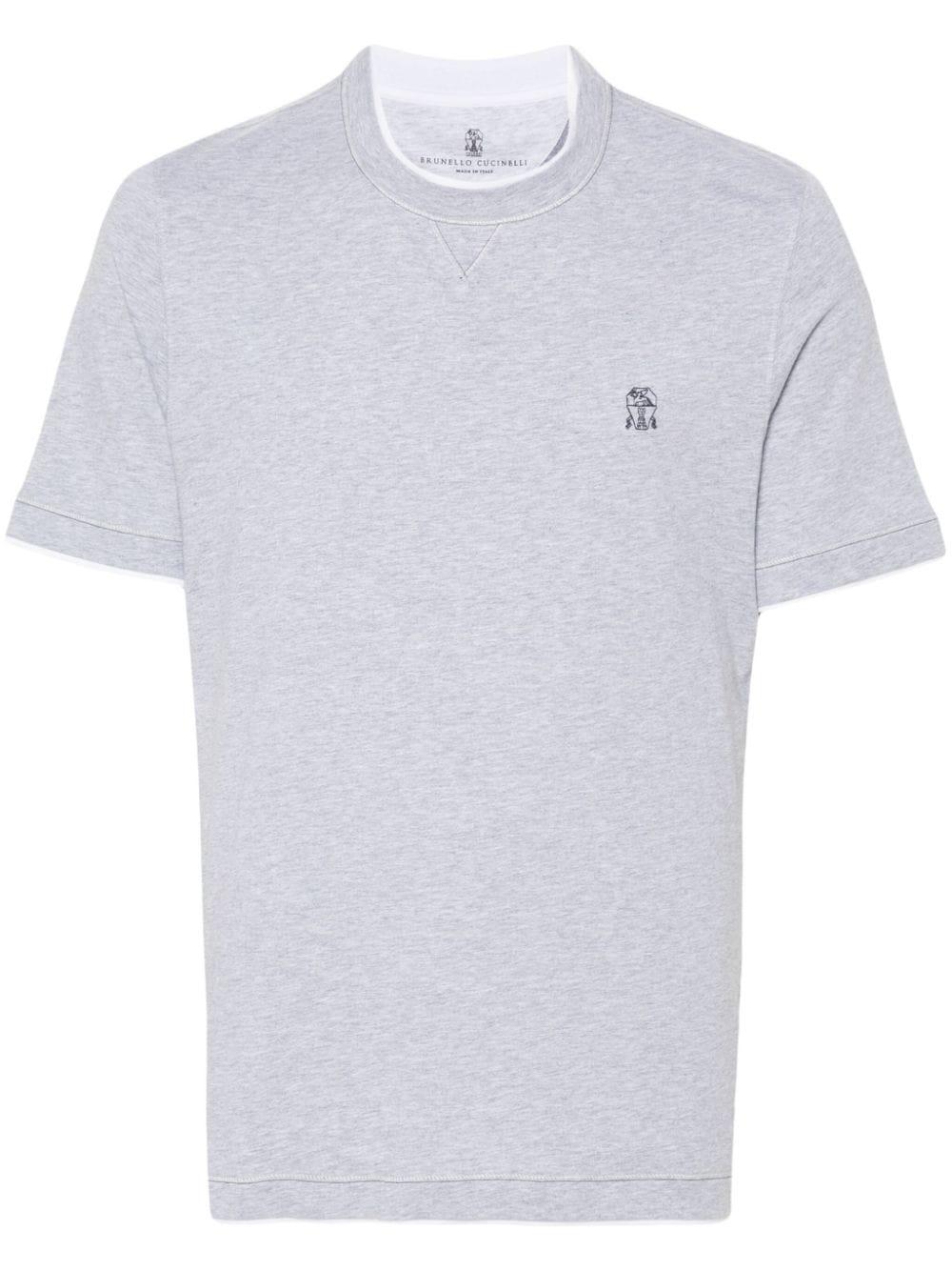 BRUNELLO CUCINELLI Grey Logo-print Cotton T-shirt Product Image