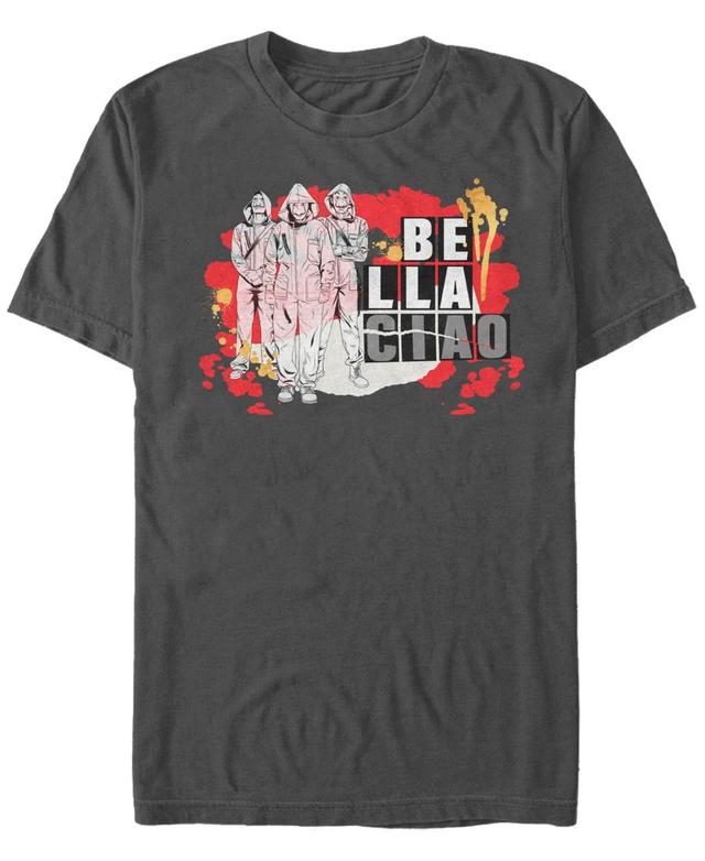 Mens Netflix La Casa De Papel Bella Ciao Paint Splatter Tee Grey Product Image