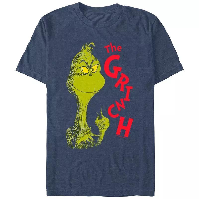 Big & Tall Dr. Seuss The Grinch Mischievous Face Graphic Tee, Mens Navy Grey Product Image