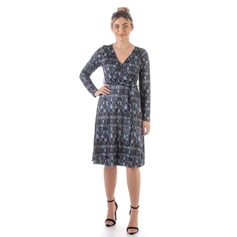 Womens 24Seven Comfort Apparel Faux-Wrap Print Midi Dress Product Image