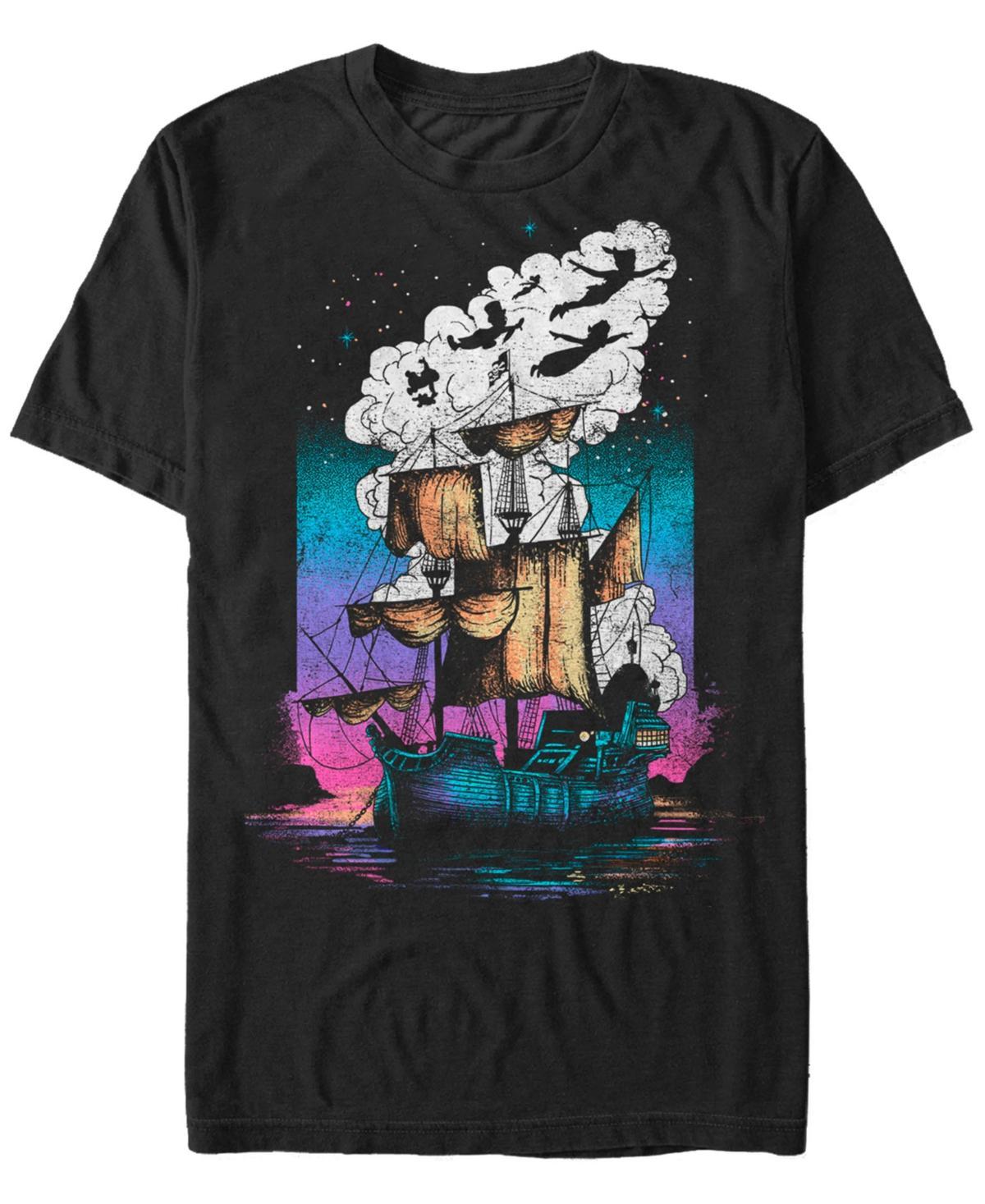 Disney Mens Peter Pan Pirate Ship Flight Neon, Short Sleeve T-Shirt Product Image