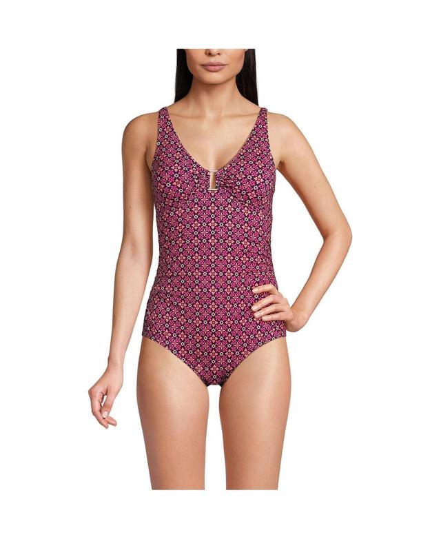 Lands End Womens Chlorine Resistant Shirred V-neck One Piece Swimsuit Product Image