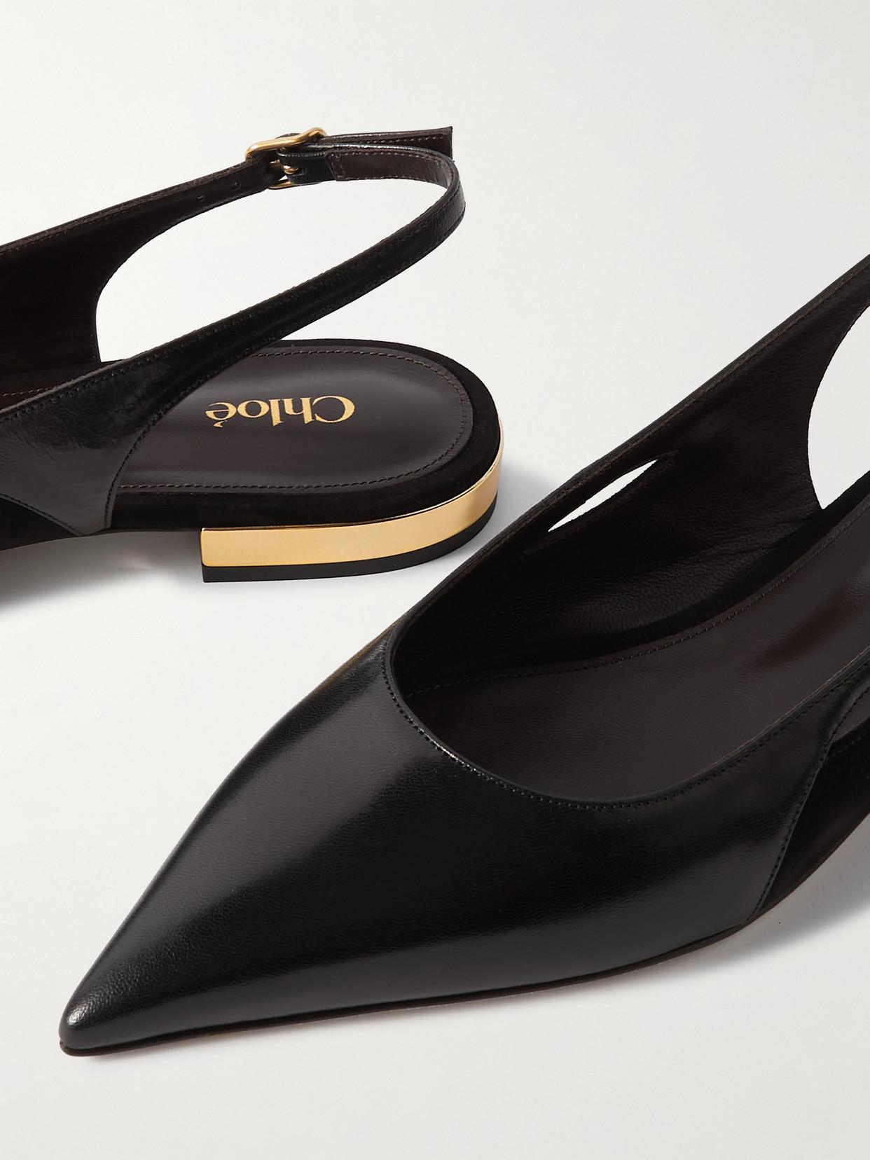 Saada Suede-trimmed Leather Slingback Ballet Flats In Black Product Image