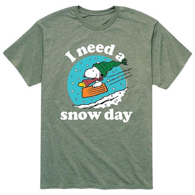 Mens Peanuts Snow Day Tee Grey Military Green Product Image