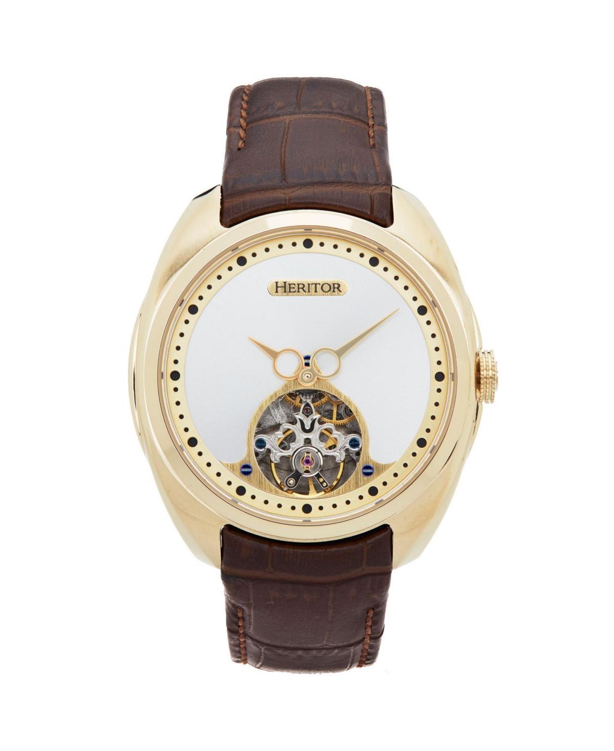 Heritor Automatic Men Roman Leather Watch - Gold/Brown, 46mm Product Image