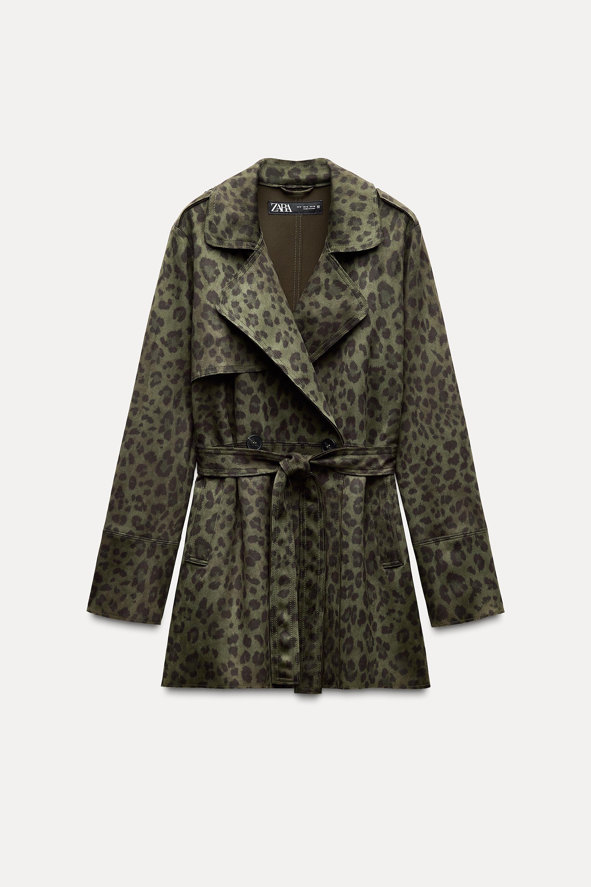 FAUX SUEDE ANIMAL PRINT CROPPED TRENCH Product Image