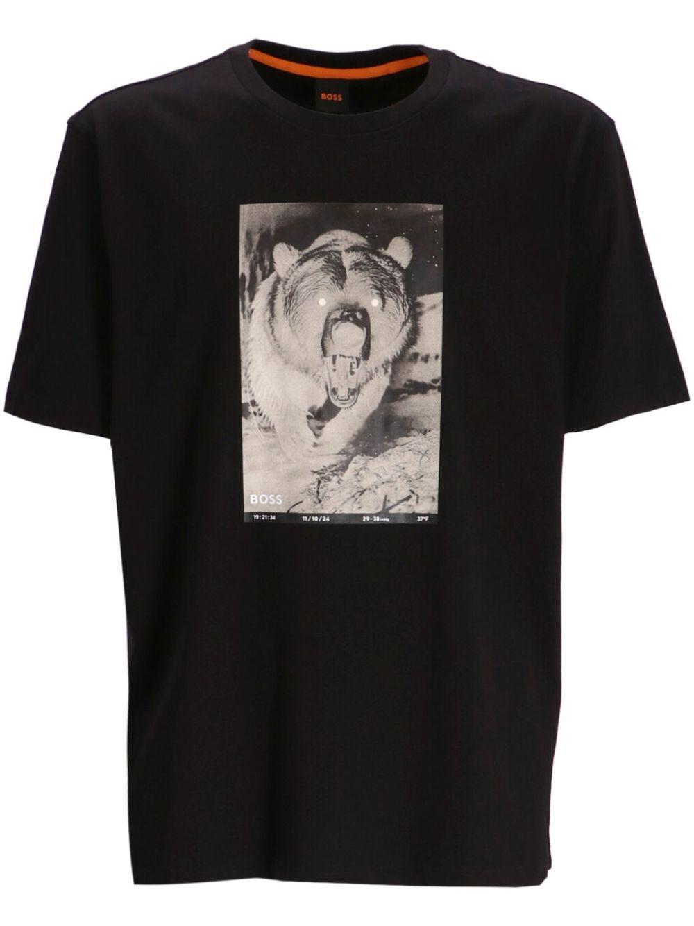 HUGO BOSS Cotton-jersey Regular-fit T-shirt With Seasonal Print In Black 001 Product Image