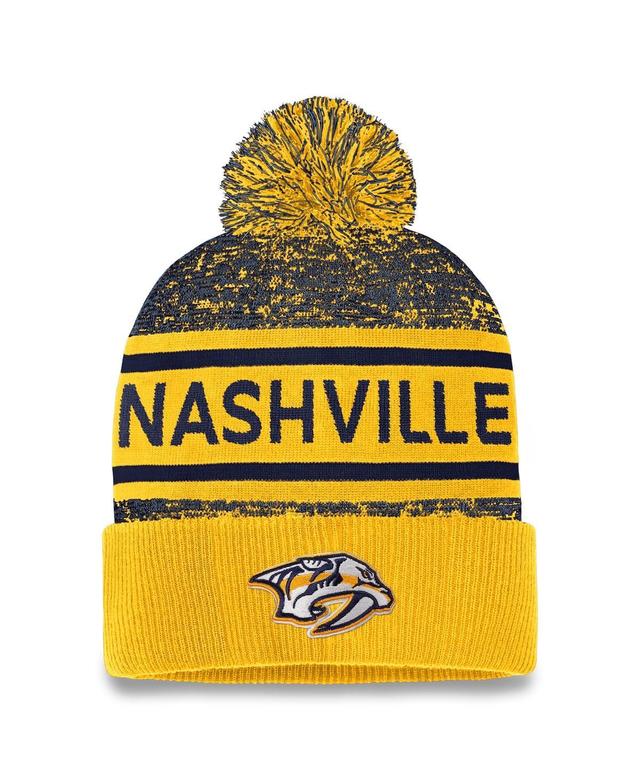 Mens Fanatics Branded Gold/Navy Nashville Predators Authentic Pro Cuffed Knit Hat with Pom Product Image