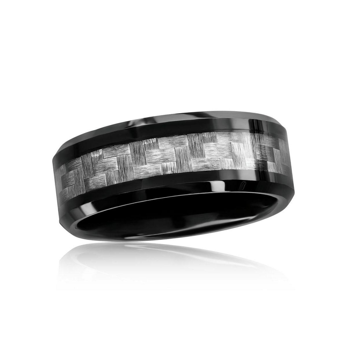 Black Plated Tungsten Ring - Silver Carbon Fiber Product Image