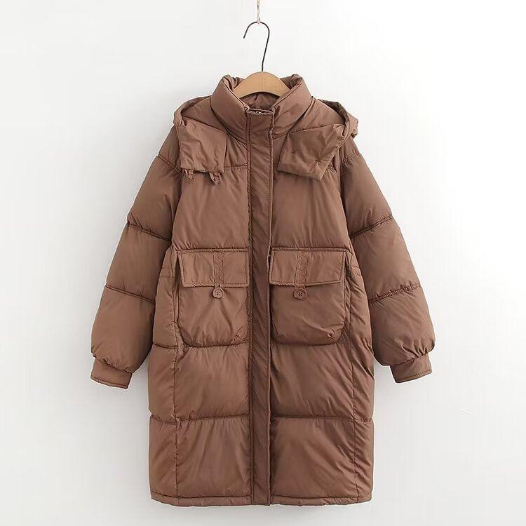 Plain Hooded Midi Puffer Jacket Product Image