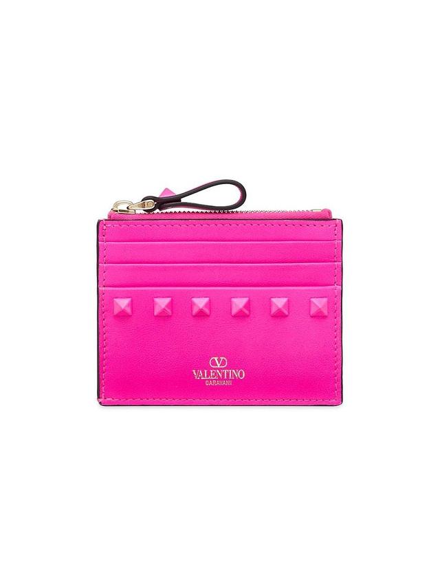 Womens Rockstud Calfskin Cardholder With Zipper Product Image