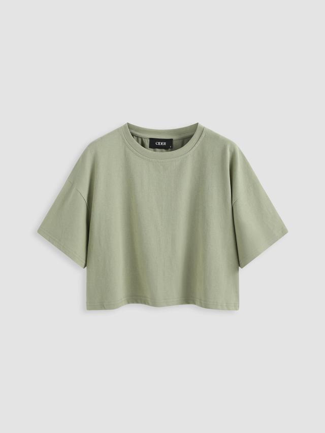 Cotton-blend Round Neckline Oversized Crop Top Product Image