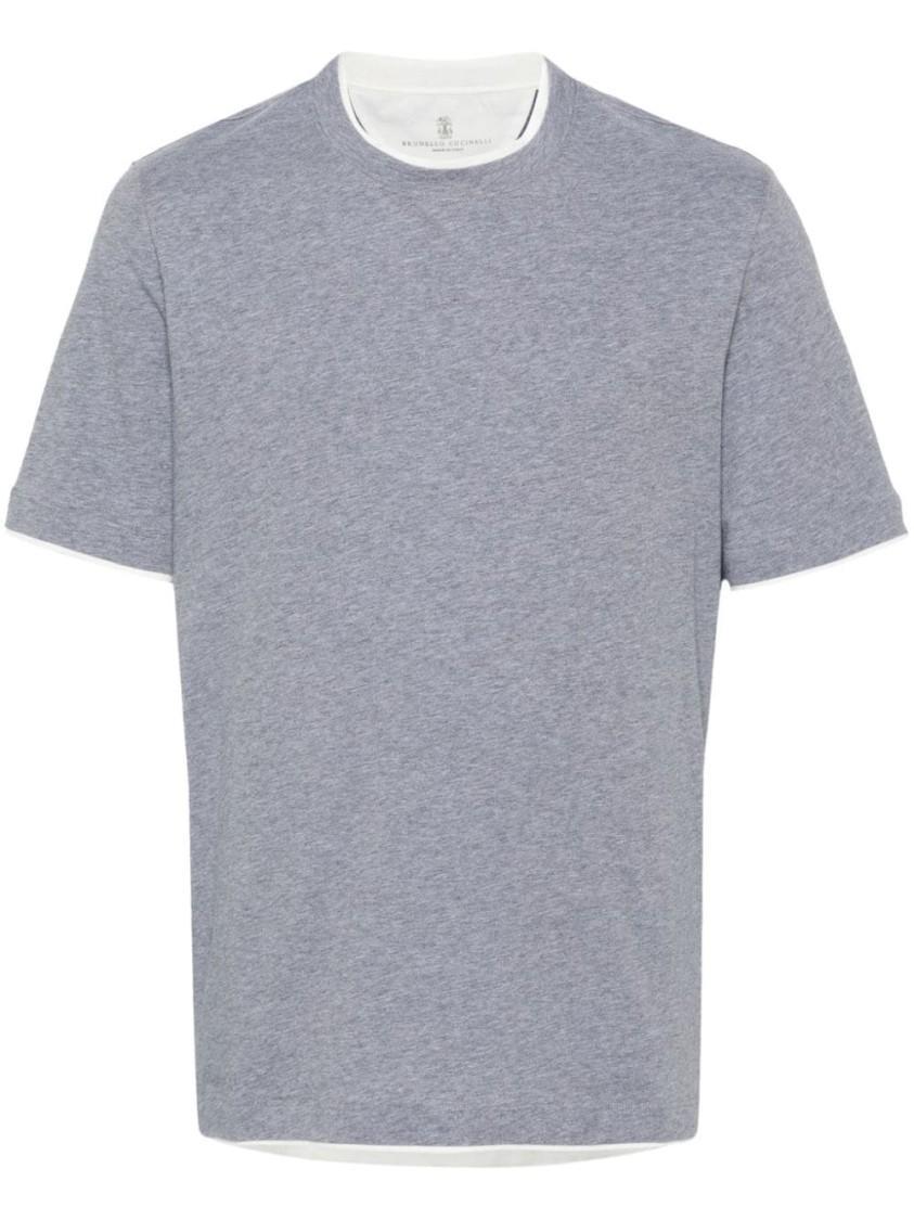 Faux-layered Cotton T-shirt In Grey Product Image