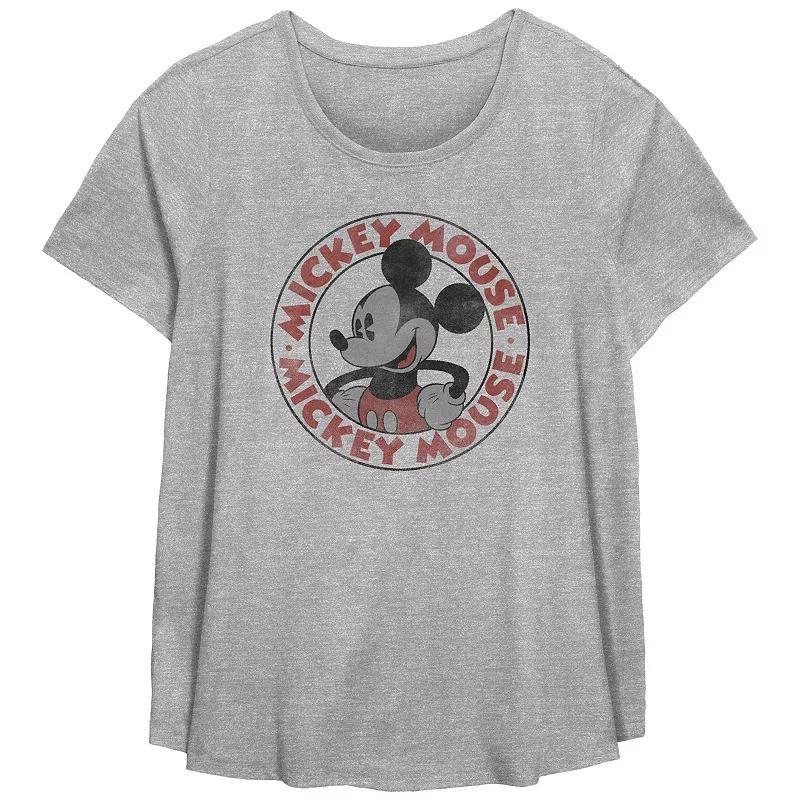 Disneys Mickey Mouse Vintage Stamp Plus Size Flowy Graphic Tee, Womens Grey Gray Product Image