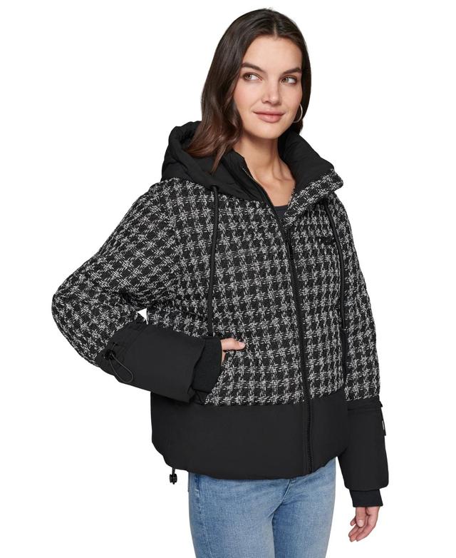 Karl Lagefeld Paris Womens Houndstooth Hooded Puffer Jacket Product Image