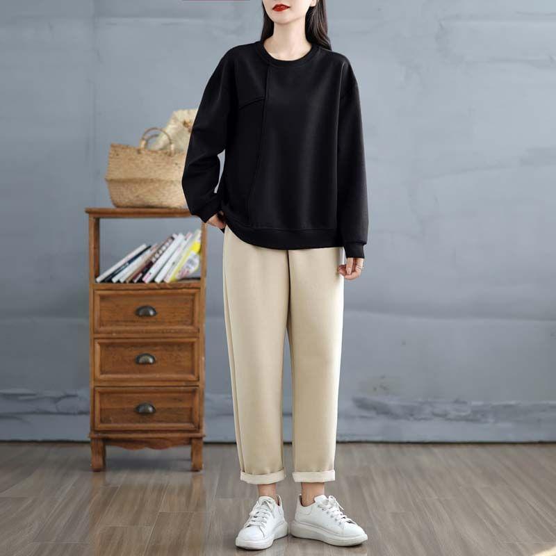 Crewneck Asymmetrical Plain Pullover Product Image