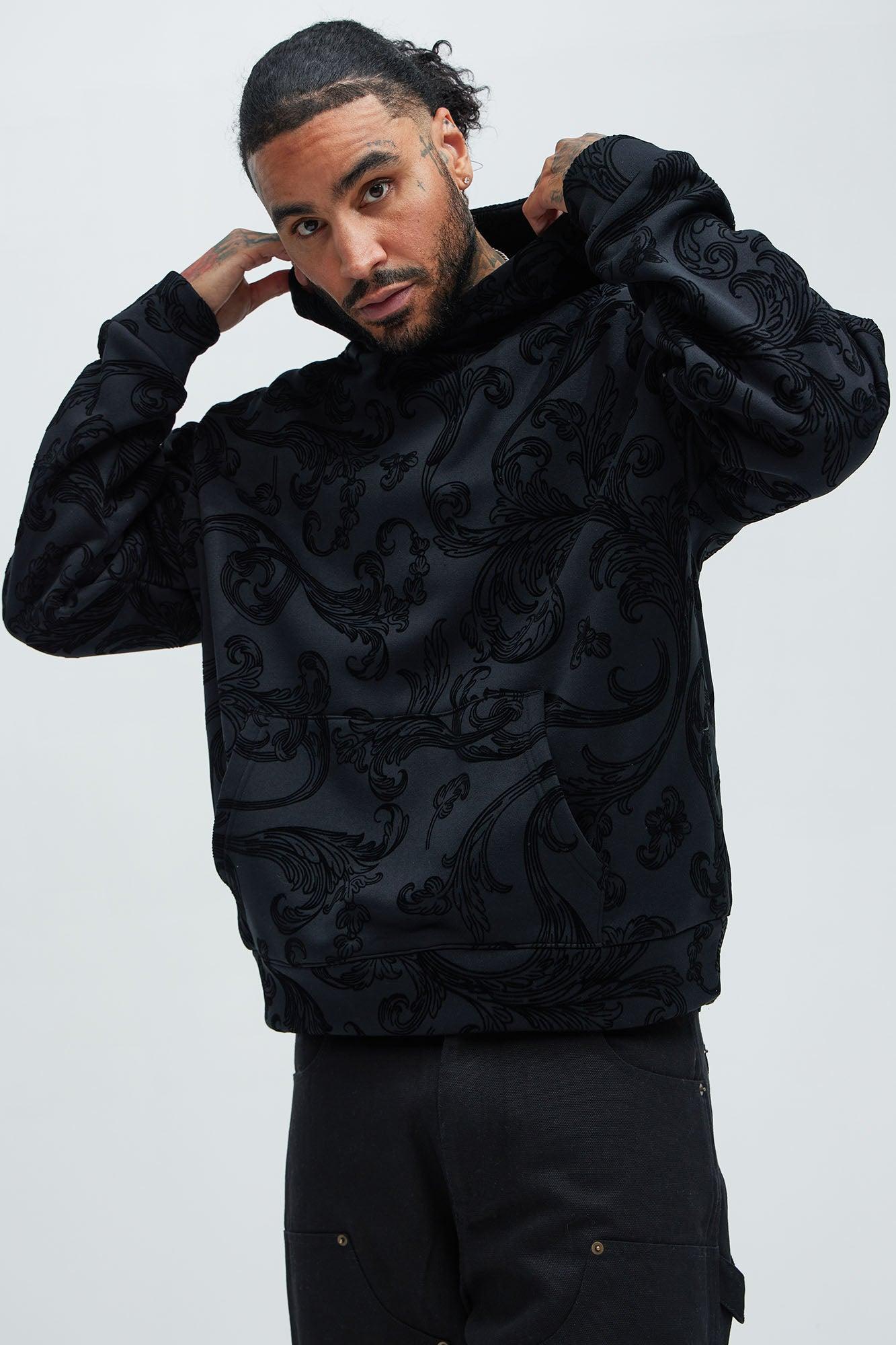 Floral Flock Hoodie - Black Product Image