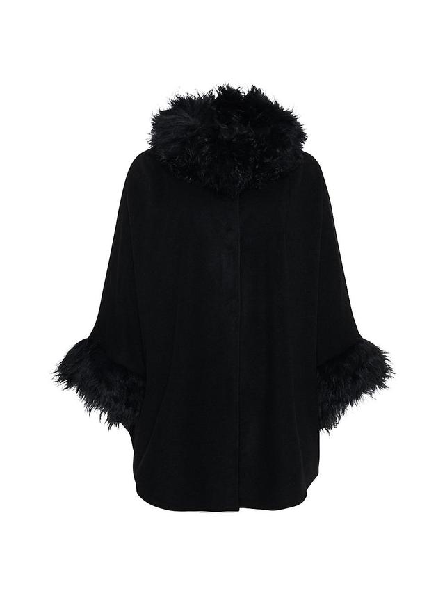 Wool and Cashmere Cape with Lamb Shearling Trim Product Image