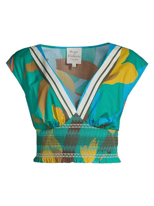 Womens Printed Smocked-Waist Top Product Image