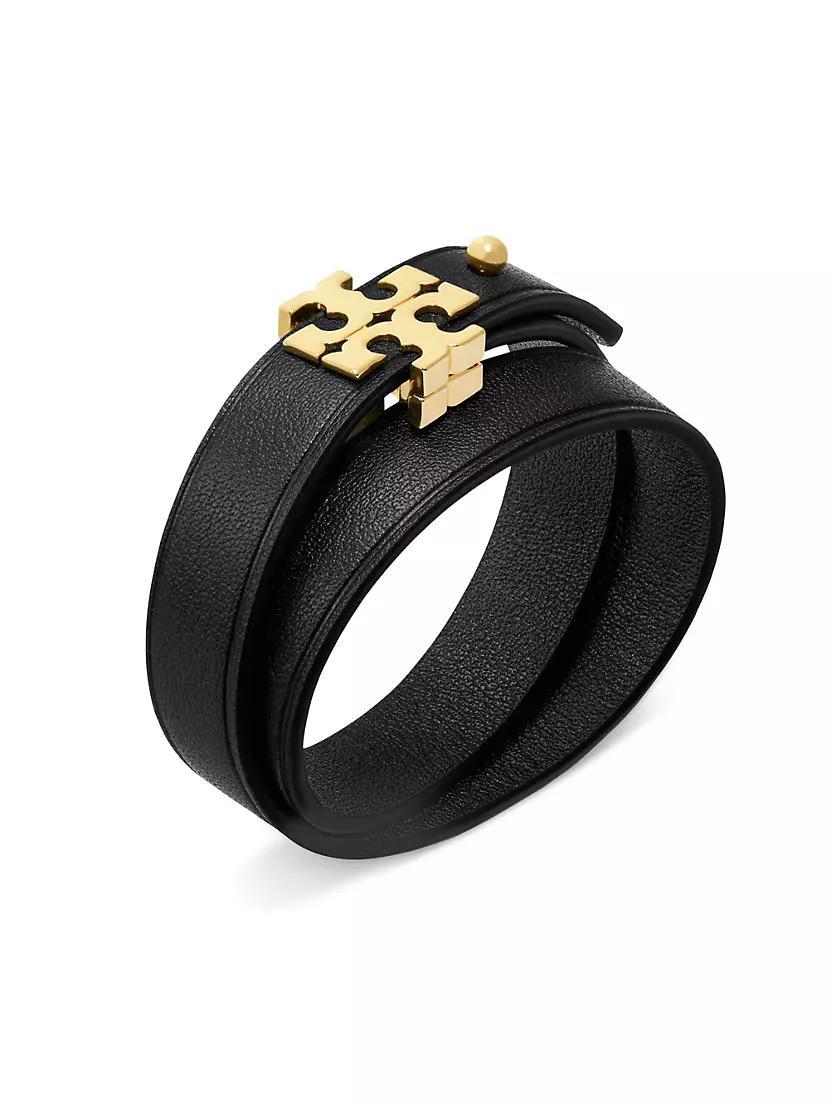 Eleanor Leather & 18K-Gold-Plated Logo Double-Wrap Bracelet Product Image