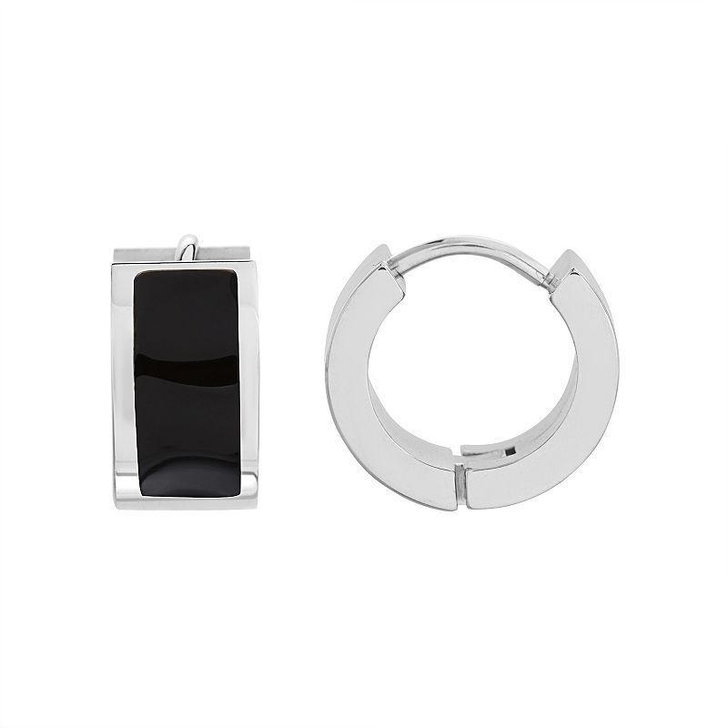 1913 Two Tone Stainless Steel Huggie Hoop Earrings, Mens, Multicolor Product Image