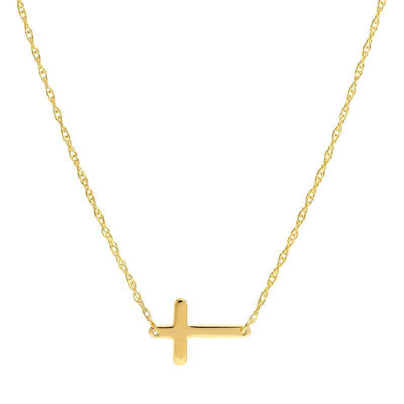 14k Gold Mini Sideways Cross Adjustable Necklace, Womens Yellow Product Image