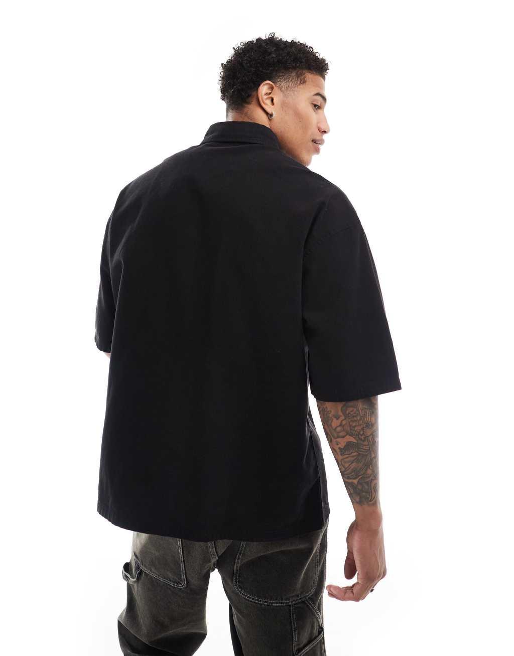 ASOS DESIGN 90s oversized shirt with zip in black  Product Image